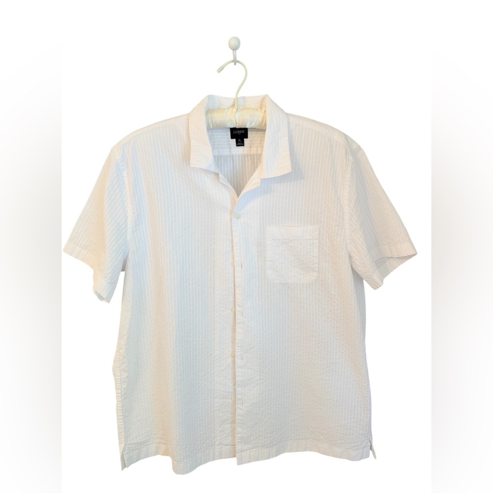 J.Crew White Textured 100% Cotton Camp Shirt Button Up Men’s XL